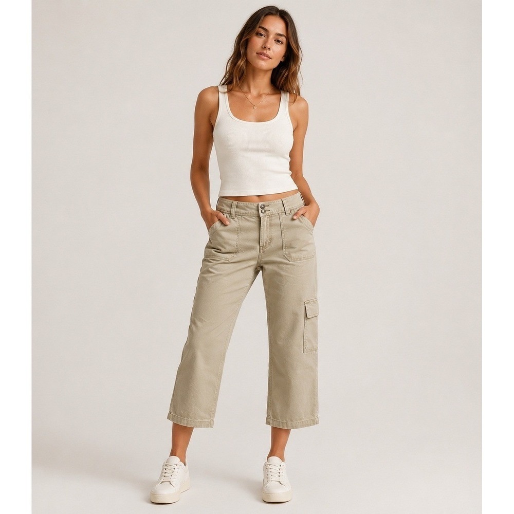 Vintage Y2K Periscope Capri Cargo Pants Juniors 3‎ Tan Low Rise 100% Cotton NWT